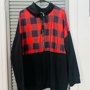 Red and Black Buffalo Plaid Half-Zip Pullover